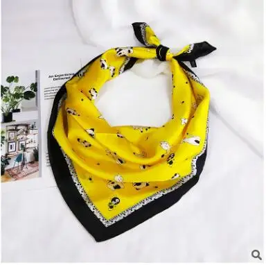 70 платок с милым котом, яркий желтый шарф для женщин, модные квадратные шарфы для женщин, маленький платок, 70х70 см - Цвет: 1 Yellow