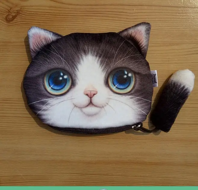 Очень милый кот с хвостом Кошелек для монет Детский кошелек kawaii сумка для мелочи Детский кошелек женский держатель для ключей ткань велюр - Цвет: Бежевый