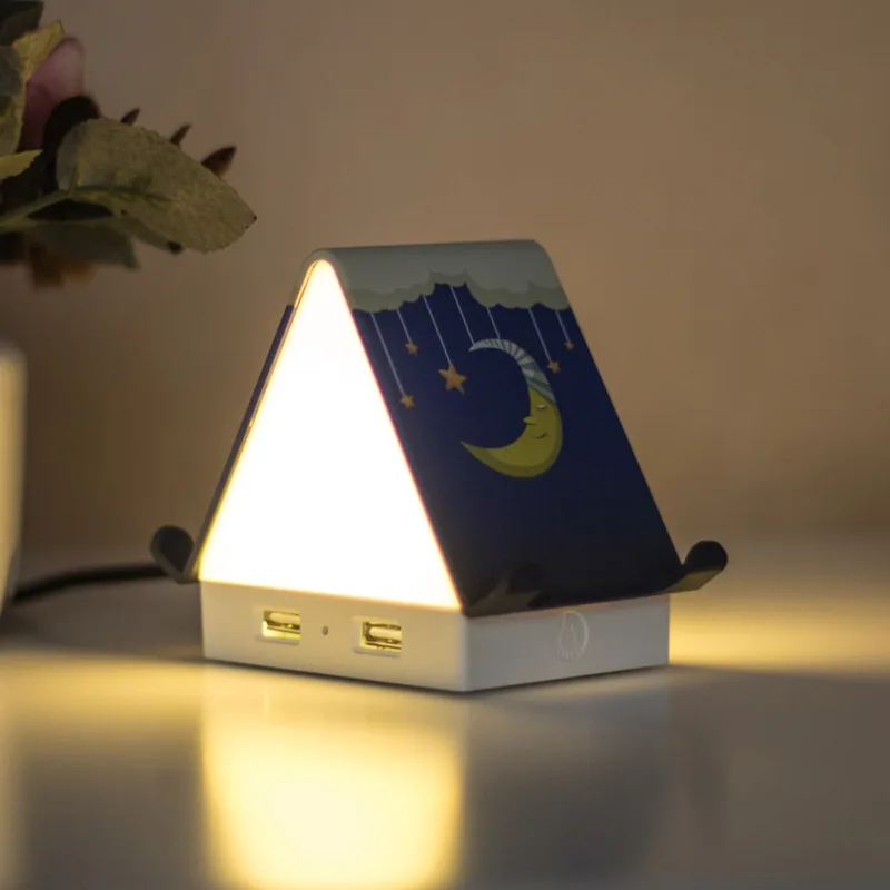 

Tiny House Mini LED Night Light Multi-functional 4 Ports USB Hub Splitter Mobile Phone PAD Holder Atmosphere Table Desk Lamp