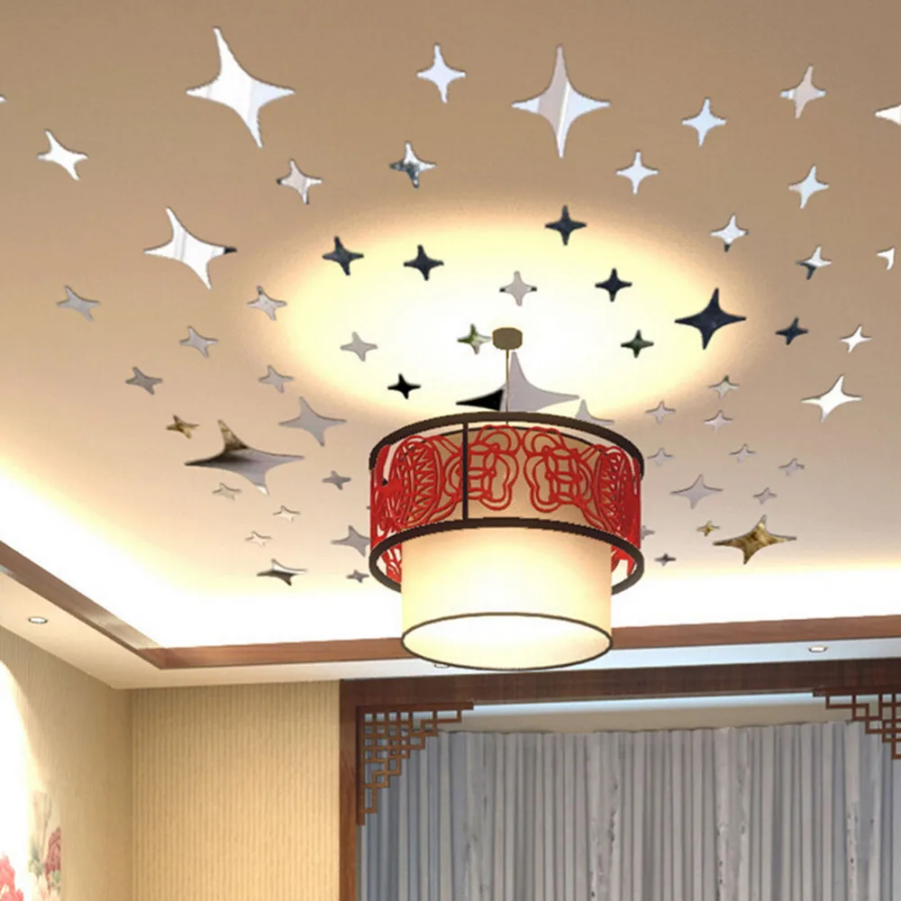 50 шт. DIY Мерцающие Звезды Потолочный декор Кристалл отражающий зеркальный эффект 3D наклейки на стену домашний ТВ фон Декор 5*5 см