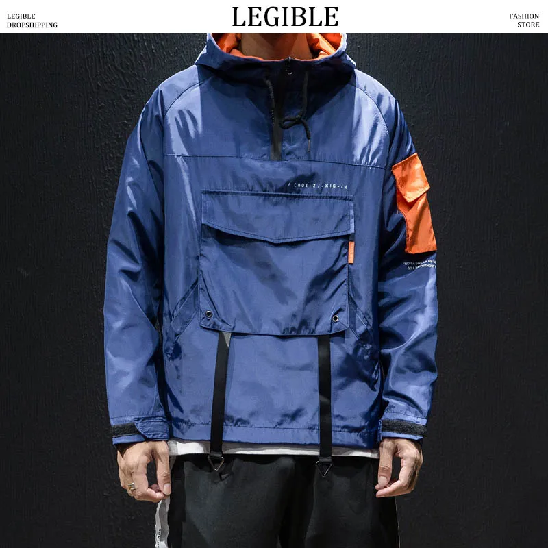

LEGIBLE Designer Men Zipper Hoodies Mens Pockets Sweatshirts Hooded Hoodie Male Hip hop Korean Loose Pullover