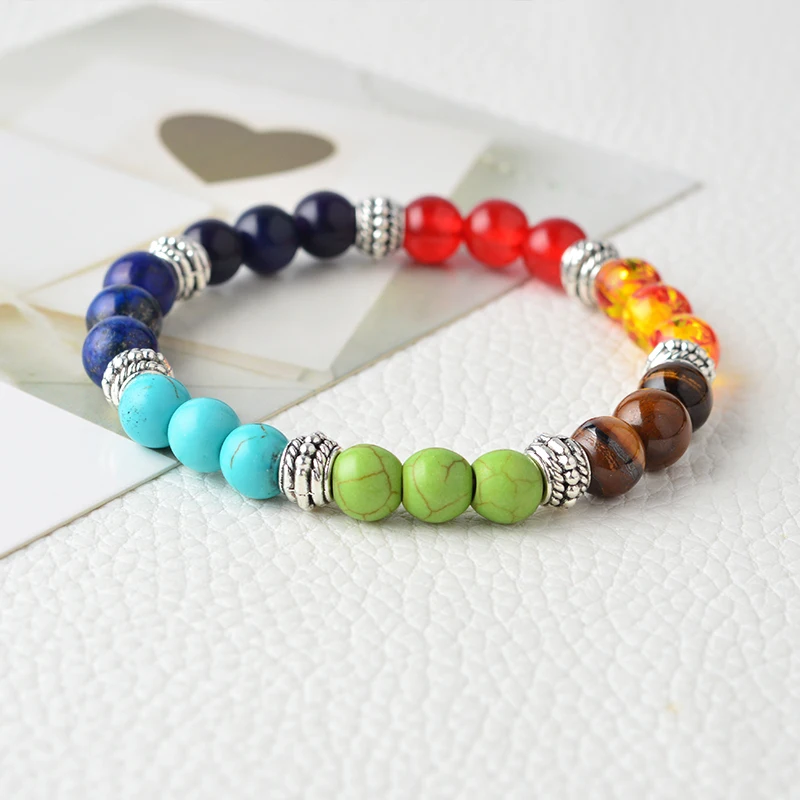 Женский разноцветный браслет из натурального камня с 7 чакрами|natural stone bracelet|bead