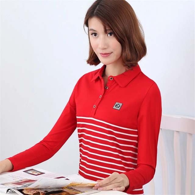 High Quality Plus Size Stripe Polo Shirt Women Brand Long Sleeve Casual Polo Shirts Women Tops polo Warm Slim polo shirt