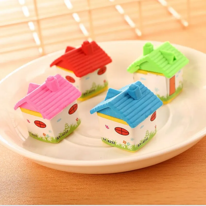 

Coloffice 4PCS/Lot Cute House Kawaii Removable Rubber Eraser Primary Student Prizes Promotional Gift Stationery Office Supplies