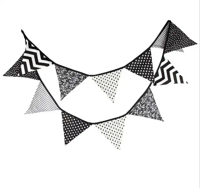 Black White Simple Design Double Layers Cotton Fabric Banner Flags