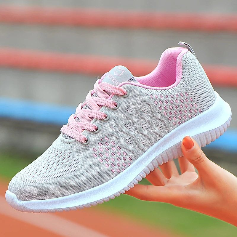 

Women Sneakers 2019 Summer Mesh Comfortable Jogging Shoes Gym Fitness Training Shoe Pink Light Laces Sport Shoes for Woman Mujer