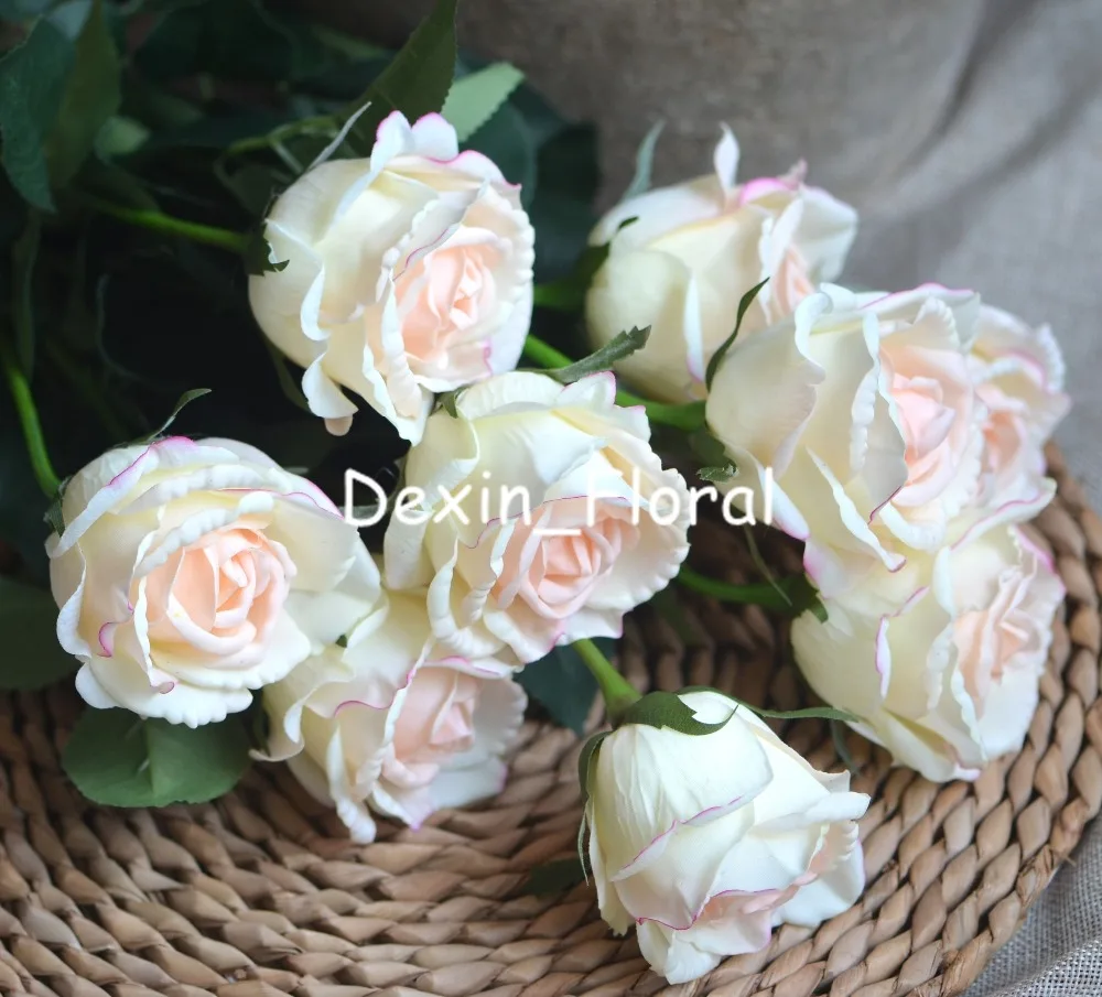 

Light Blush Medium Roses Buds Real Touch Roses Blush Cream Ivory Silk Roses DIY Wedding Bouquets Centerpieces