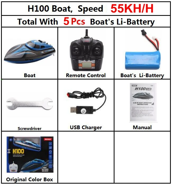 Модернизированная скоростная лодка Skytech H100 с дистанционным управлением 2,4 GHz 4CH, скоростная гоночная лодка с ЖК-экраном, игрушки в подарок для детей - Цвет: 55kmh h100 5b BOX