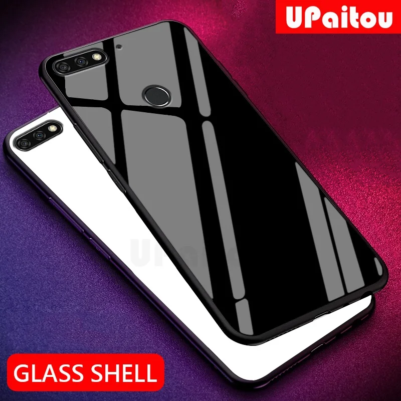UPaitou Luxury Tempered Glass Case for Huawei Honor Y7 Y6 Y5 Prime Y9 2018 TPU frame Bumper Shockproof |