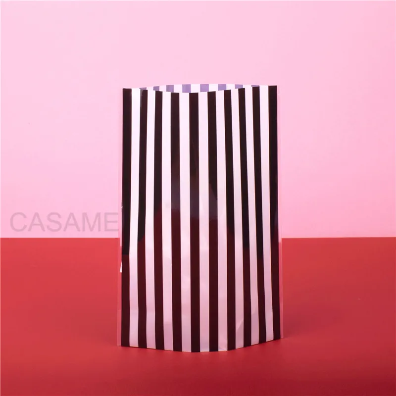 100 pcs Color Plastic Striped Cookie Candy Gift Bags Not Adhesive Seal Package Bag Cellophane Birthday