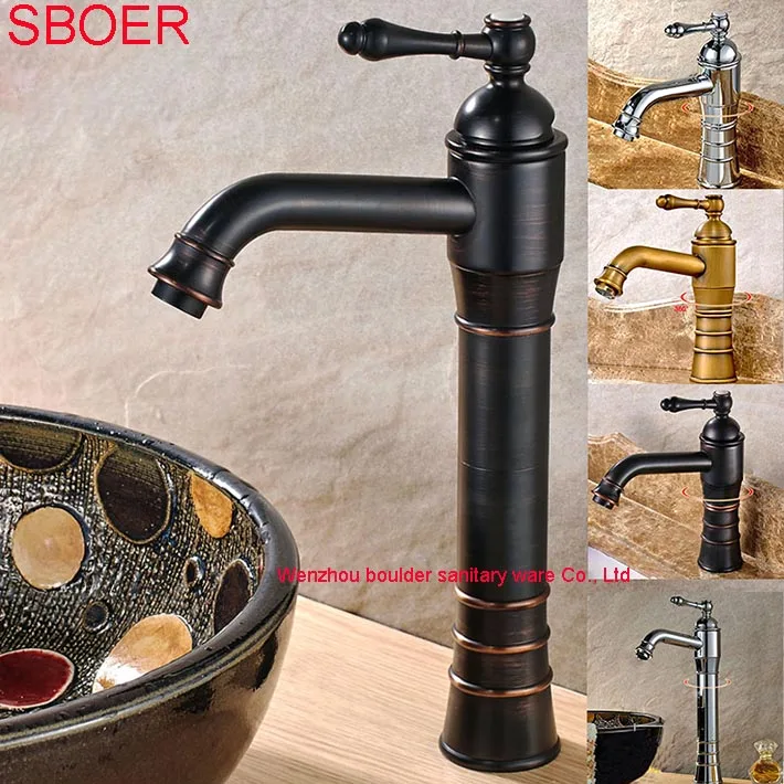 

Kinds of Style Bathroom Sink Faucet in ORB Finish Chrome Vintage Antique Short/Tall Basin mixer 360 Degree Rotating Hot Cold Tap