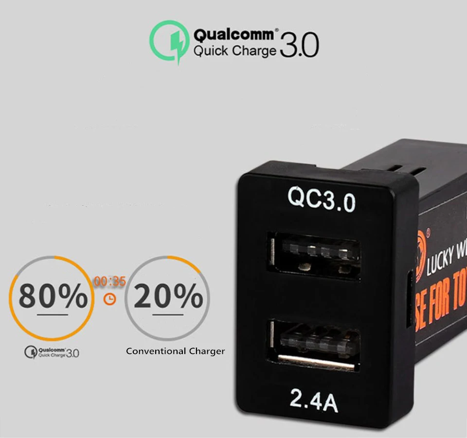 QC3.0 + 5 В 2.4A 2 USB разъем для быстрой зарядки автомобиля Быстрая зарядка двойной Usb