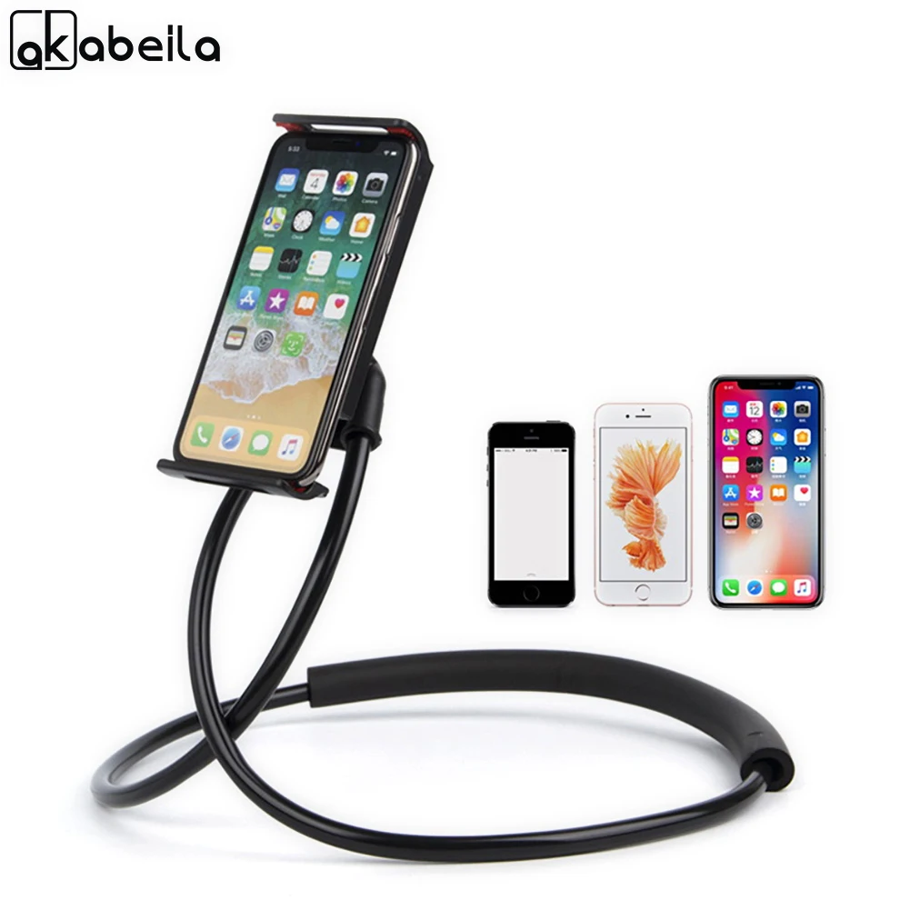 Goede AKABEILA Mobiele Telefoon Houders Lazy Beugel Draagbare Ontwerp Desk Stand Voor iPhone 6 6 s 7 Roterende Ketting Beugel