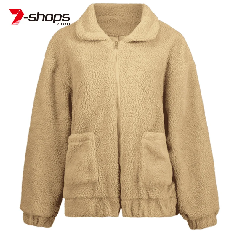 Goede Aecu Vrouwen Lange Mouwen Rits Pluche Jas Vrouwelijke Pocket Jas Winter Kleding Oversized Jas Uitloper Jas Voor Vrouwen