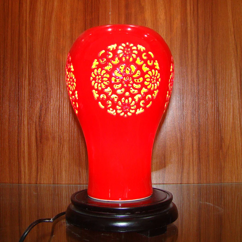 Red Old Traditional Vintage chinese porcelain ceramic table lamp bedroom living room wedding table lamp Jingdezhen (2)