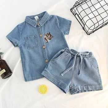 

2019 New Summer Item Girl Jeans Suit Including Shirt+Shorts 2pcs Per Set