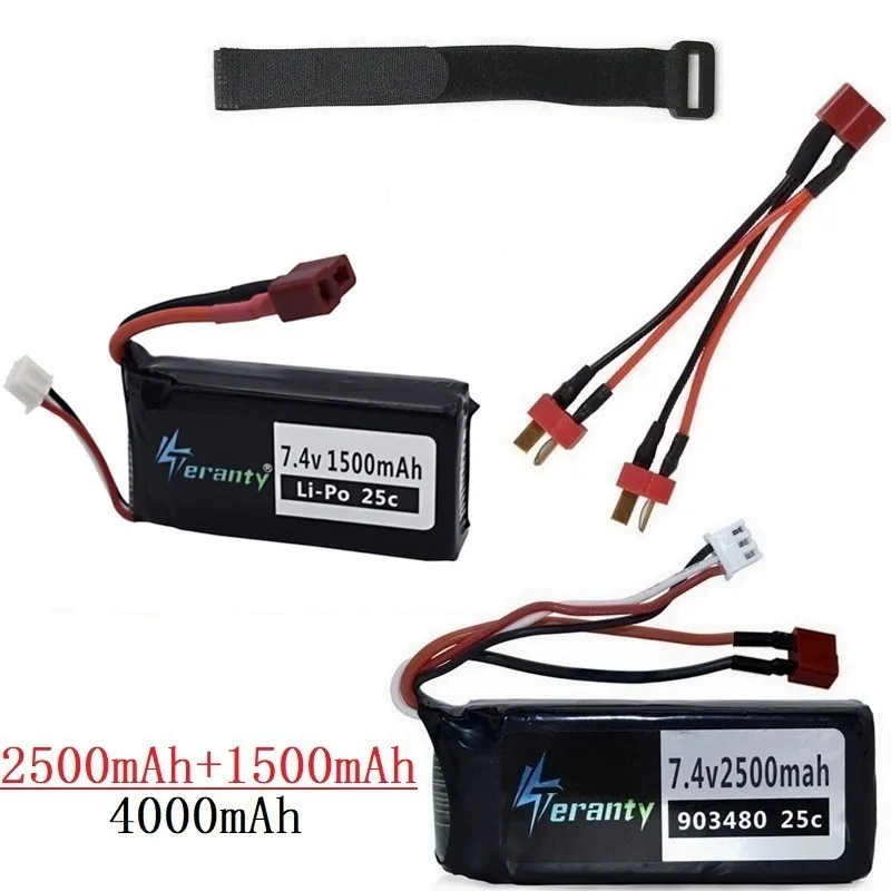 Обновленная батарея 3000 mah/4000 mah/5000 mah 7,4 v для Wltoys 12428 12423 RC автозапчасти 2 шт 7,4 V 2500mah lipo батарея 903480 - Цвет: Синий