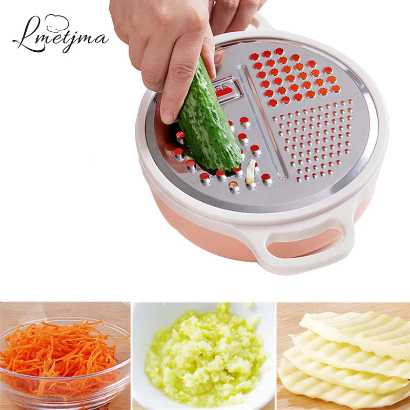 LMETJMA Stainless Steel 5 in 1 Vegetable Slicer with Container Bowl
