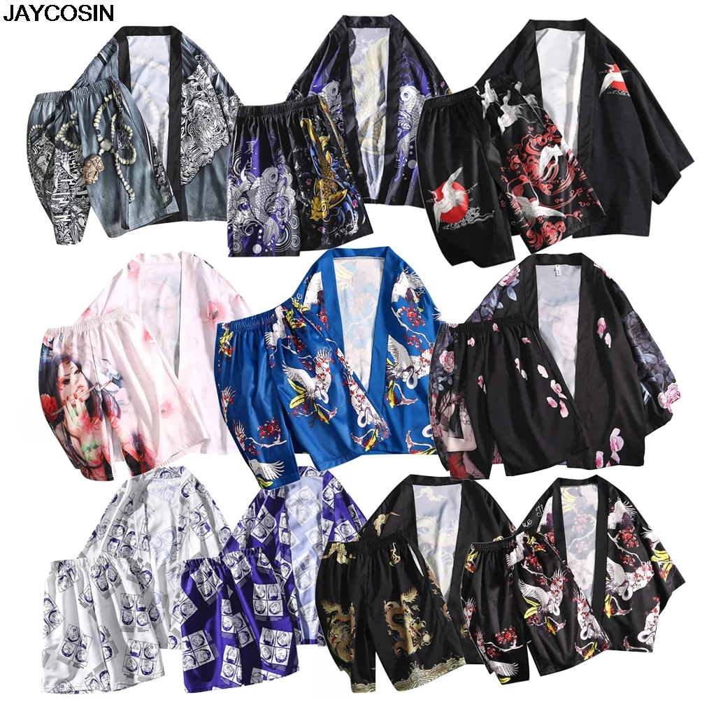 

KLV men's sets Fashion summer Lovers Comfortable Print Top Blouse Kimono Hot Spring Clothing Comfortable Suit High Quality 9605