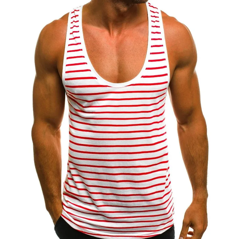 Summer Casual Men Tanks Tops Striped O neck Tanks For Men Bodybuilding