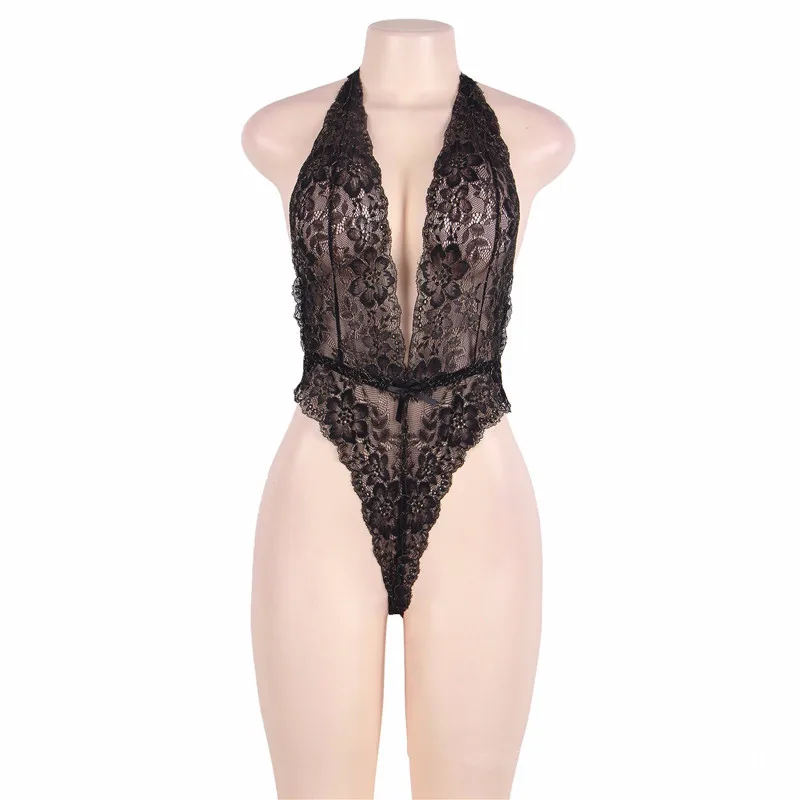 Hot Sexy Bra Set Women Backless Halter Lace Transparent Sexy Lingerie Sets Lace Deep V Erotic Sheer Lingerie One Piece Bodysuit bra and panty sets