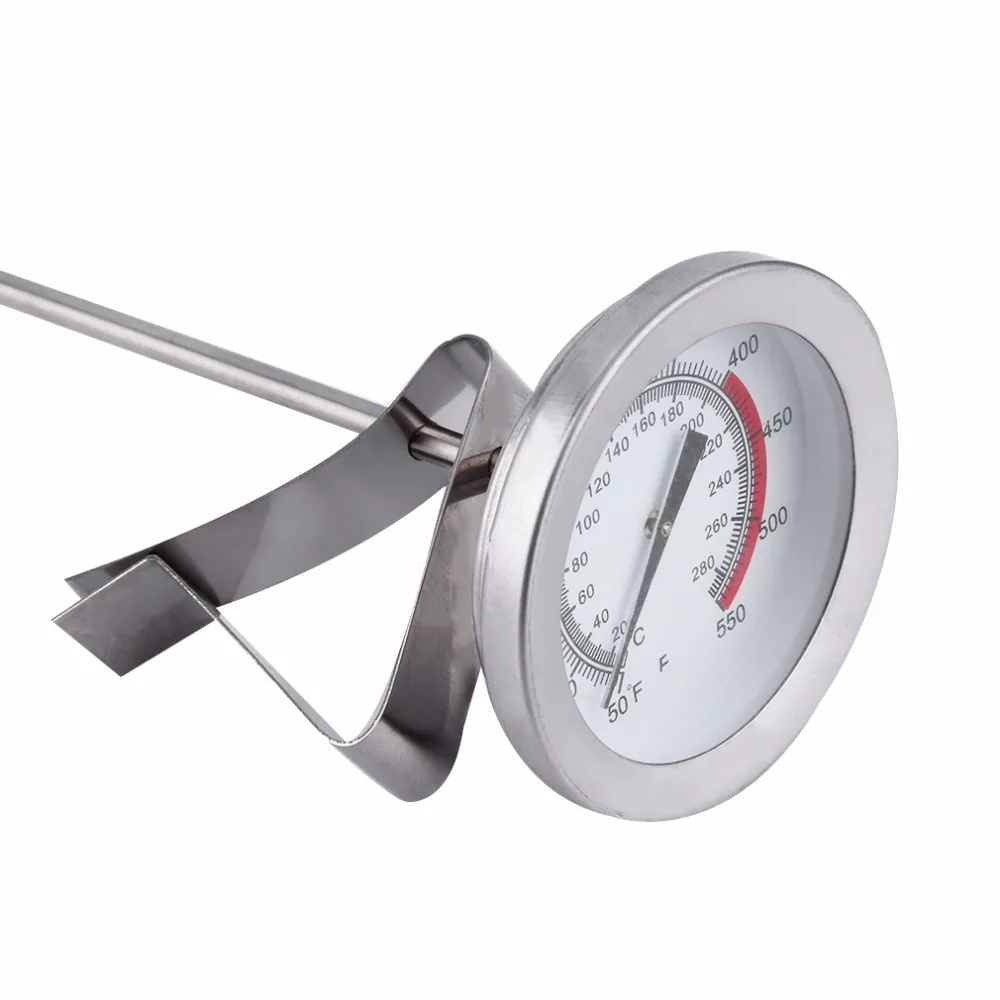 

12" Long Stainless Steel Cooking Probe Thermometer with Clip for Food Meat Homebrew Wine Kettle Kitchen Household Thermometers