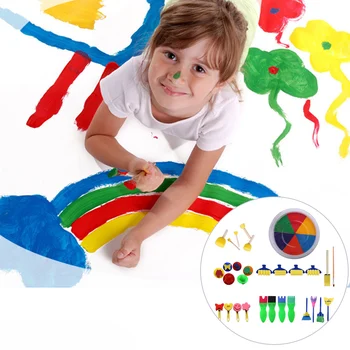 

29pcs Mini Painting Foam Sponge Brush Tools with Printing Inkpad for Kids Children Kindergarten Graffiti DIY Painting