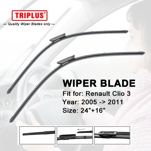Front Wiper Blade for Renault Clio 3 (2005 2011) 1 set 24"+16",Flat Aero Windscreen Wiper