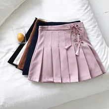 Новая летняя Милая плиссированная юбка на шнурке японская юбка трапециевидной формы с высокой талией Женская универсальная мини-юбка с перекрестной шнуровкой M591
