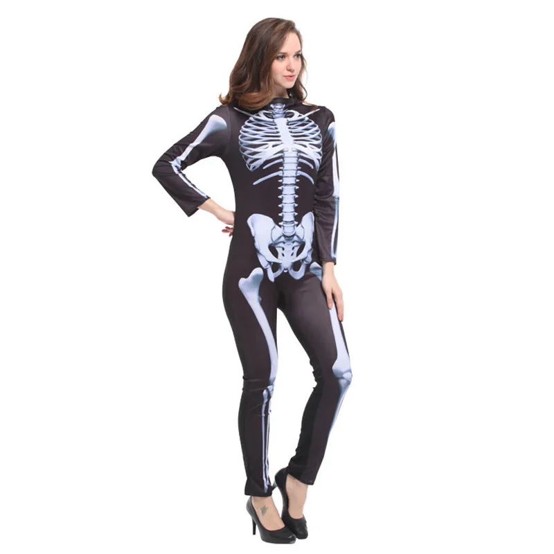Female Scary Skeleton Costumes Woman Halloween Tights Ghost Step Cosplay Carnival Easter Tricky Shuffle Nightclub Party Dress