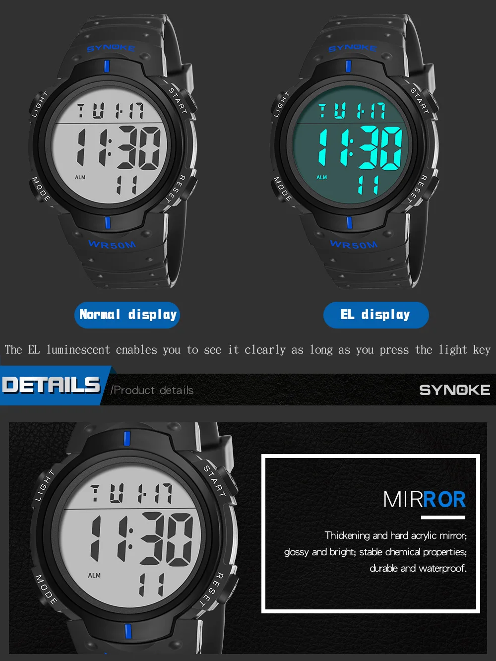 SYNOKE, мужские спортивные часы, цифровые водонепроницаемые часы, мужские часы для мальчиков, мужские часы с ЖК-дисплеем, цифровые спортивные наручные часы, мужские часы для подарка