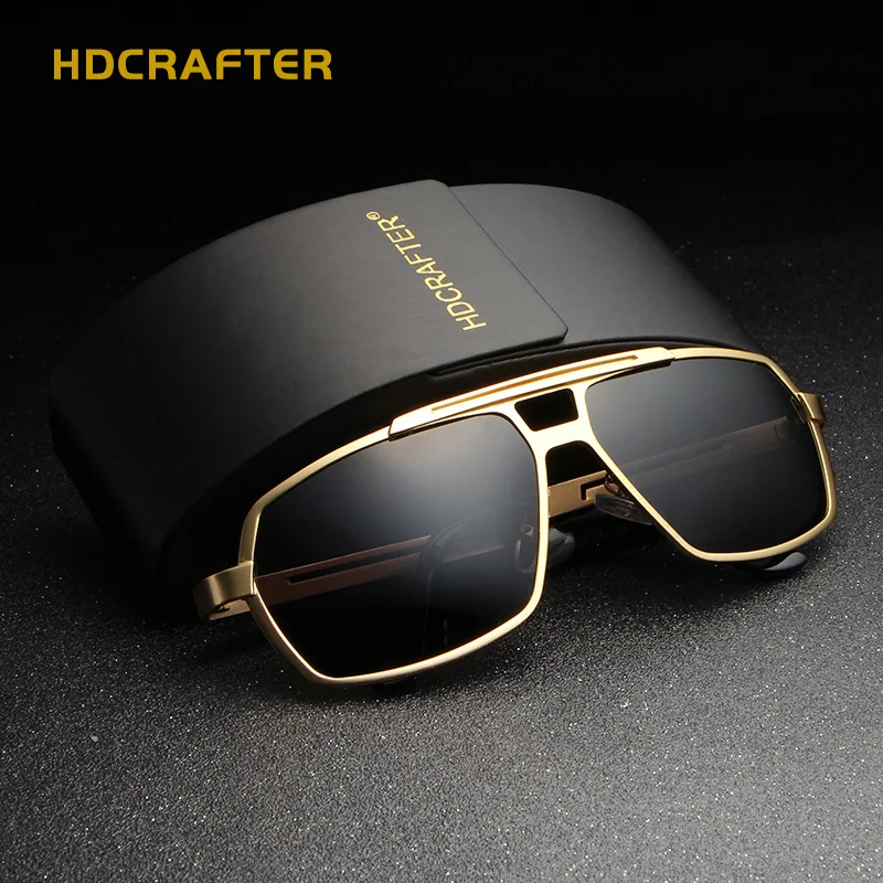 Мужские поляризованные солнцезащитные очки HDCRAFTER с квадратной оправой