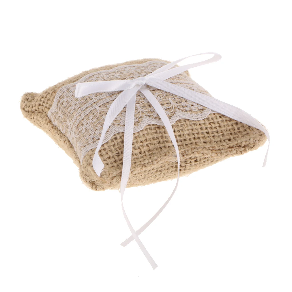 Jute Burlap Lace Floral Ring Pillow Cushion Rustic Shabby Wedding Favors Elegant Ornament wedding ring bearer pillow