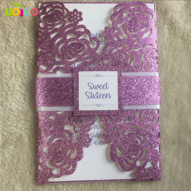 free diy 25set rose gold glitter paper invitation card with printed free diy invitations