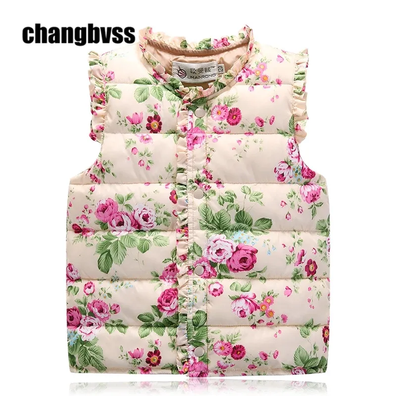 

New Arrival Lovely Sweet Floral Printed Girls Winter Outwear Children's Vest,V-Neck Kids Vest For Autumn Winter,Thick Vest Girls