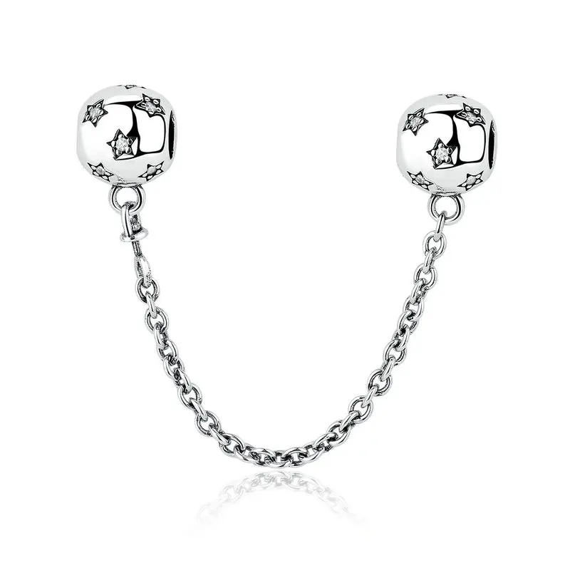 925 Sterling Silver Sparkling Star Safety Chain with Cubic Zirconia