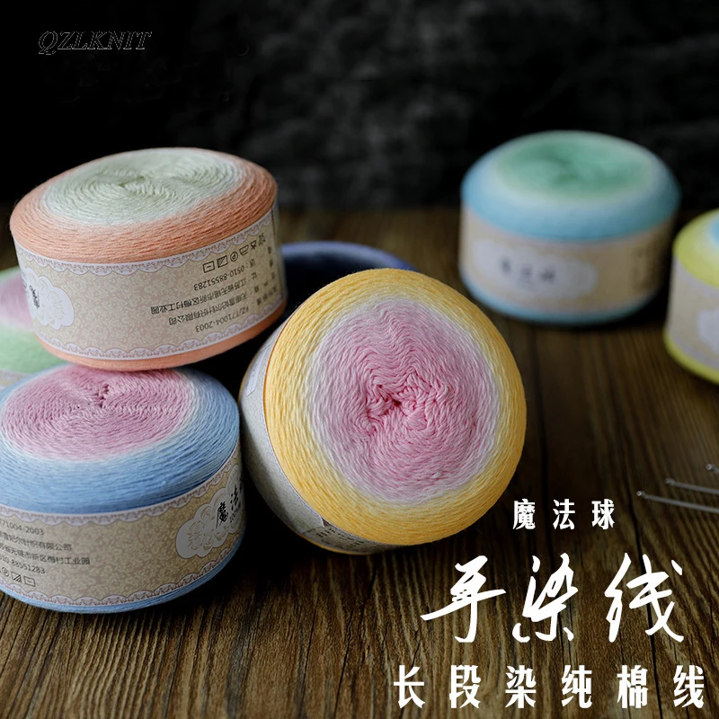 

QZLKNIT spring/summer yarn 100% cotton segment dyed yarn Hand knitted Pure cotton Gradient Color fine yarn Crochet shawl blanket
