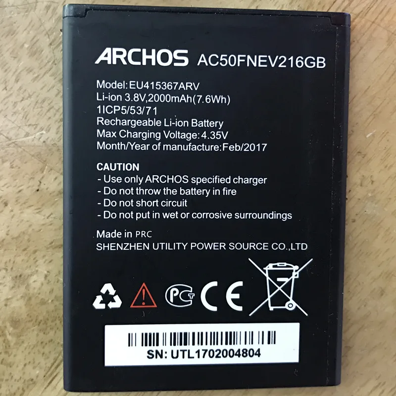 Для смартфонов ARCHOS AC50FNEV2 EU415367ARV 1/CP5/53/71 2000 мАч литий-ионная аккумуляторная батарея