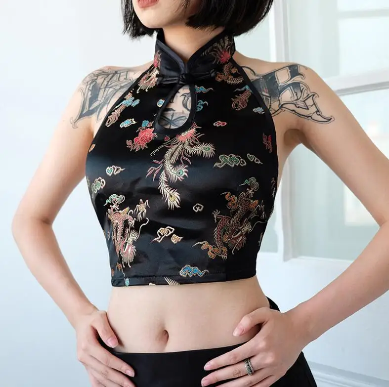 

2018 New Fashion Women Vintage Dragon Phoenix Embroidery Tops