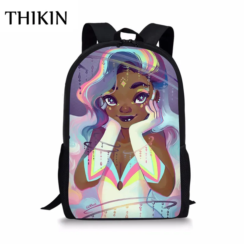 

THIKIIN School Bags for Teenagers Girls Traditional African Art Women Printing Kid Backpack Big Capacity with Zipper School Bag