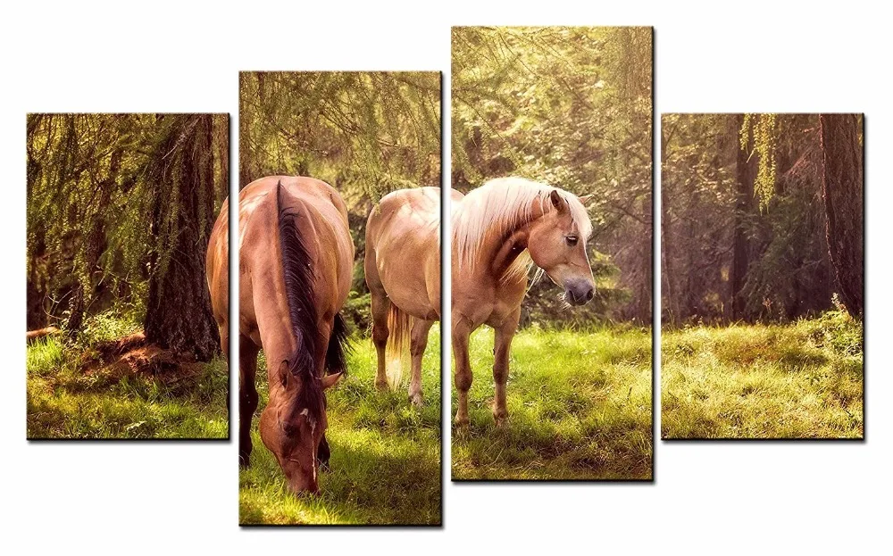 

Framed 4 Panels/Set Forest horse HD Canvas Print Painting Artwork Gift Wall Art Picture.decorative painting/12Y-122