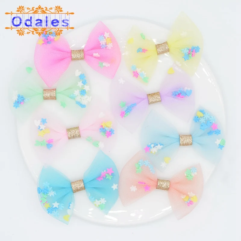 

24Pcs Kawaii Polymer Clay & Mesh Chiffon Bow Tie Patches Hair Barrette Accessories DIY Craft Handmade Decoration Appliques