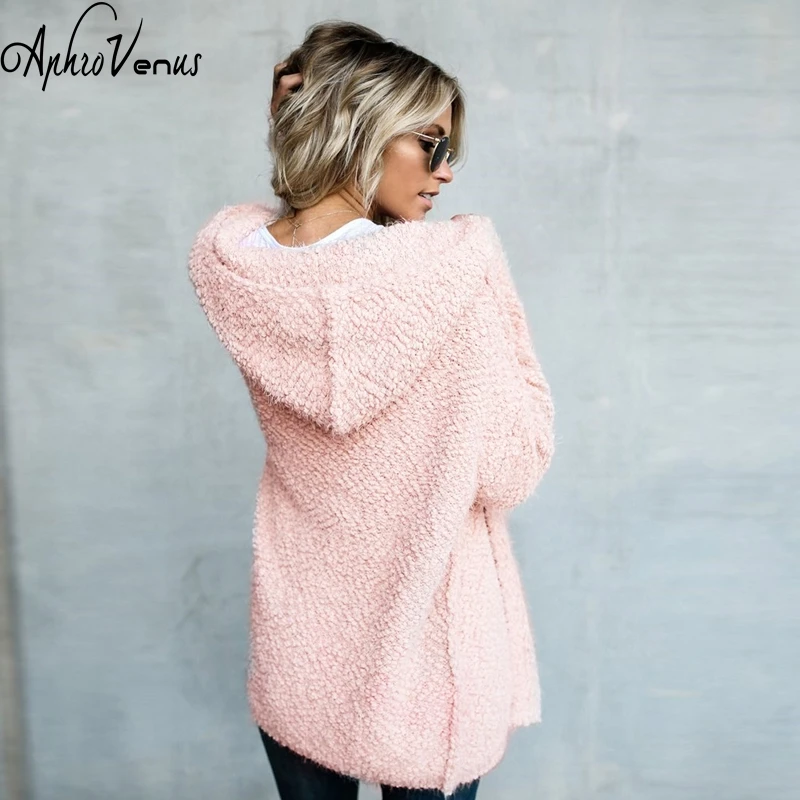 

Autumn Open Pullovers Cashmere Women Fleece Cap Sweater Woman Winter Slim Outwears Coats Warm Sueter Mujer Sexy Women Tops