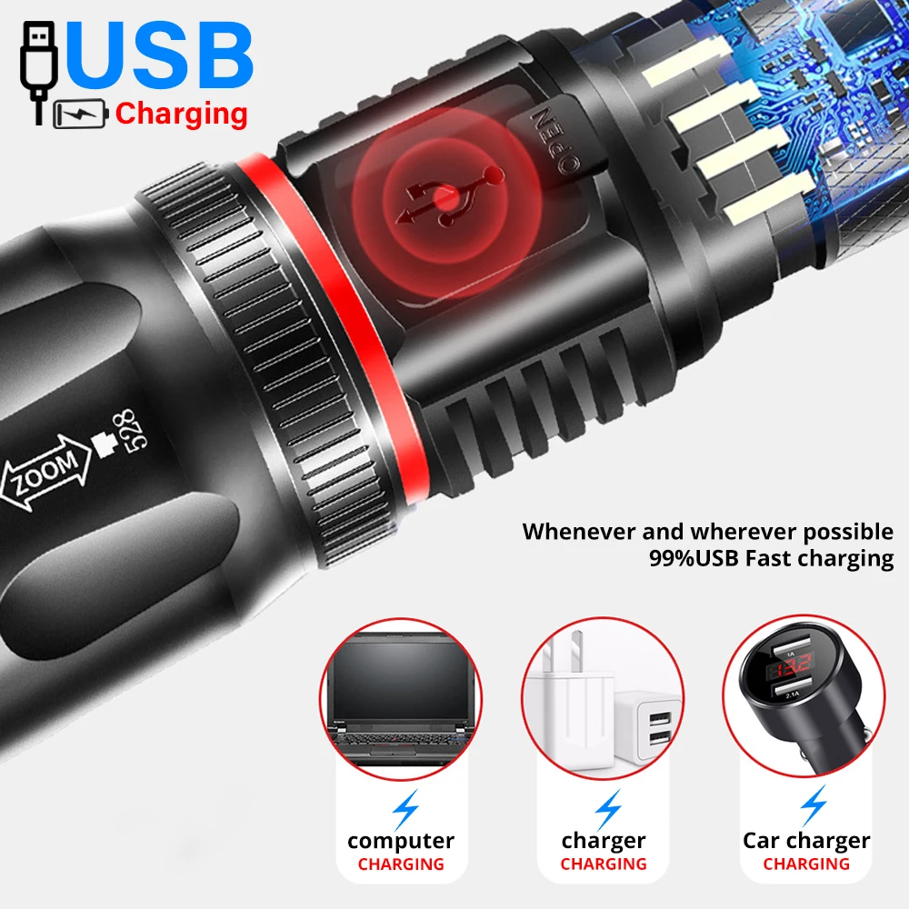 Светодиодный фонарик с USB зарядкой самый мощный COB светильник магнитным