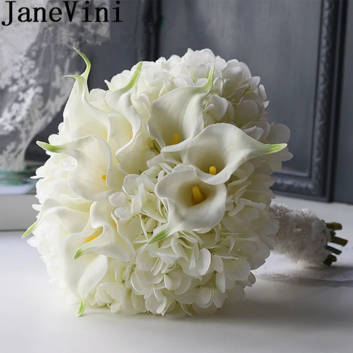 Janevini White Wedding Bouquets Bridal Calla Lily Bride Bouquet Of