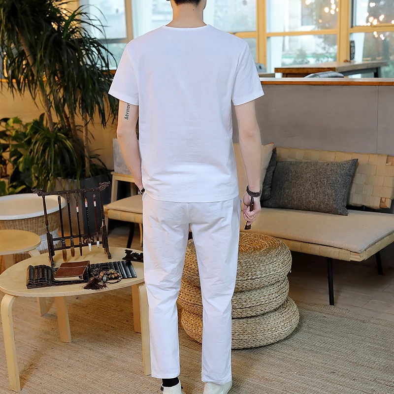  embroidery men two-piece Summer short-sleeved men tshirt with drawstring strap Ankle Length pants W