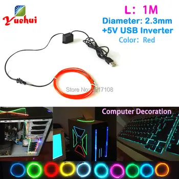 

1Meter 2.3mm 5VUSB 10 Colors steady on driver Flexible Glow EL Wire Rope Neon Lights Electroluminescent For Wedding Decoration