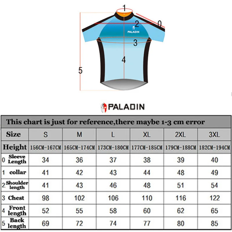 Paladin Cycling Jersey Size Chart