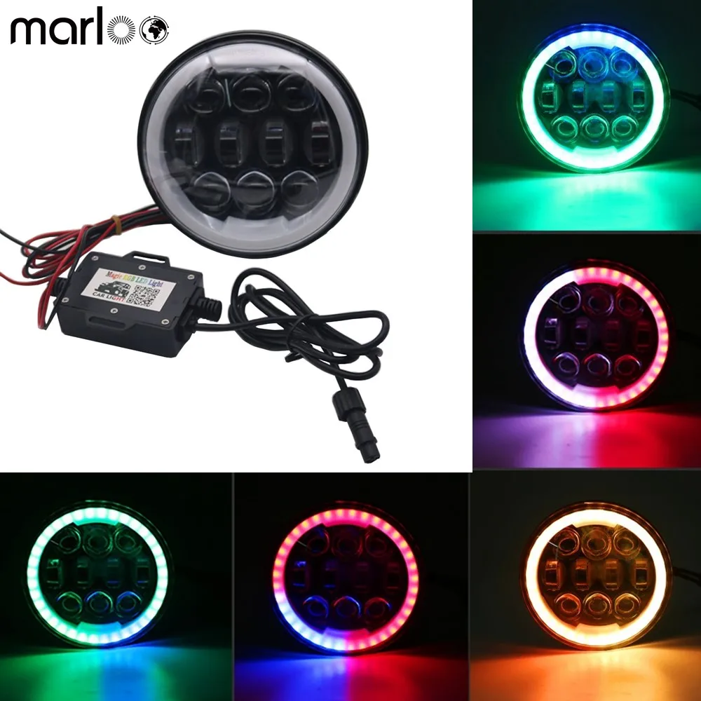

Marloo 80W RGB Motorcycle headlight 5 3/4 5.75" Bluetooth App Control DRL Halo LED Headlamp For Harley Softail Dyna Sportster