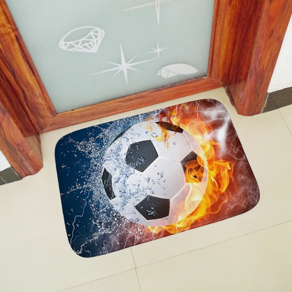 

Flannel Carpet Football Fire Pattern Floor Mat Room Area Rug Living Room Rectang Kids Boys Girls Play
